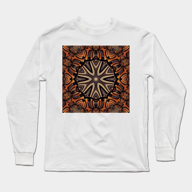 Orange and GOLD Leather-bound BOOK KALEIDOSCOPE DESIGN and PATTERN Long Sleeve T-Shirt by mister-john